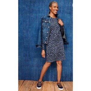 Talbots Blue Leopard Print Sweatshirt Dress Size XS Long Puff Sleeve Casual